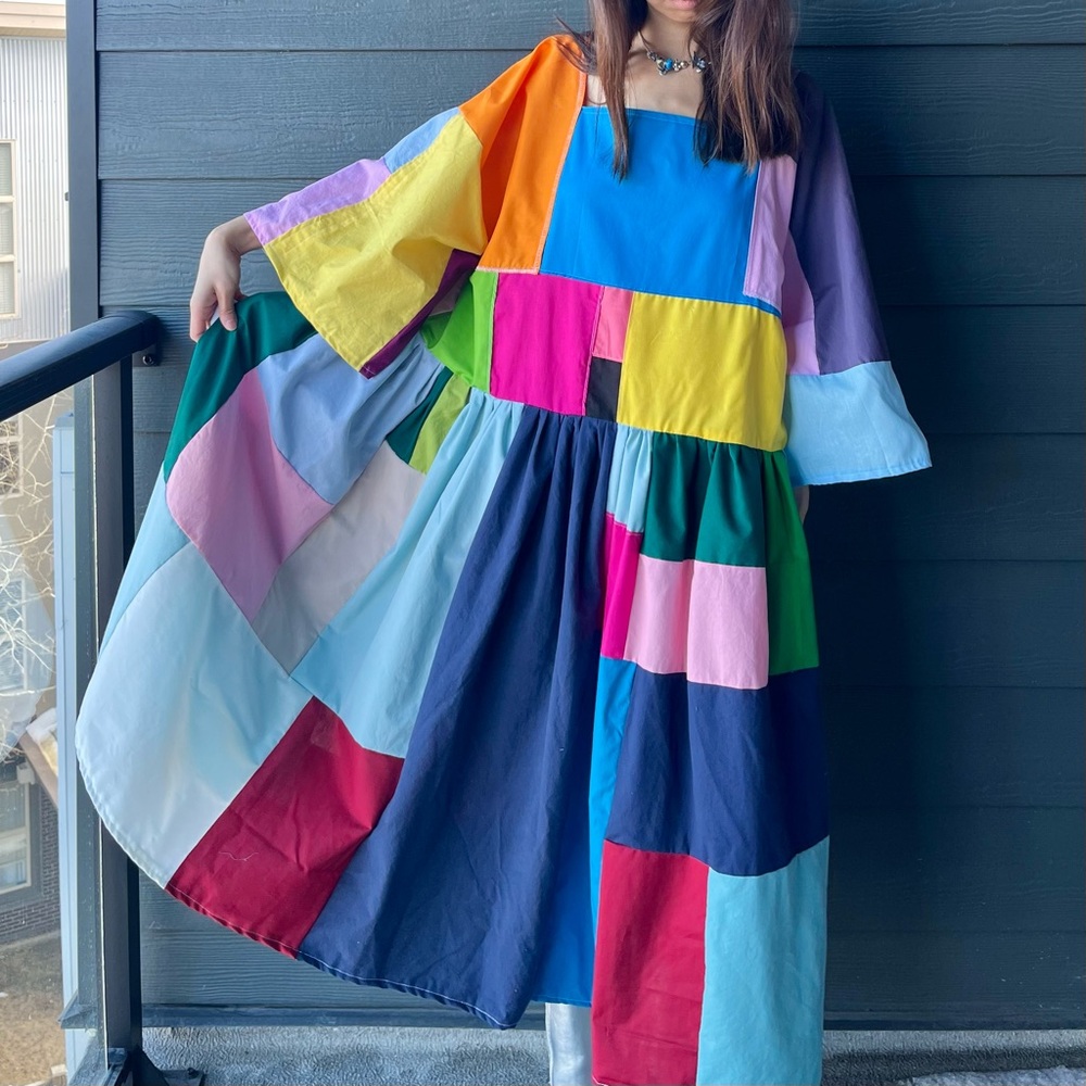 Handmade Quilted Patchwork Colorblock Dress SKU 02263 - Picture 6 of 16